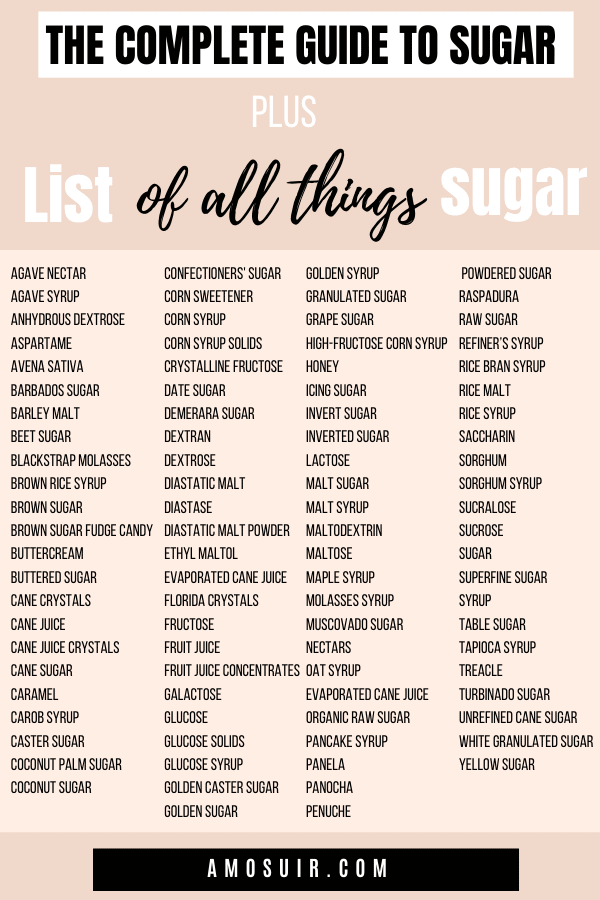 sugar and anxiety - list of different sugar names